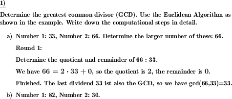 Compute the GCD step by step with the Euclidian Algorithm. (Example for this math problem)