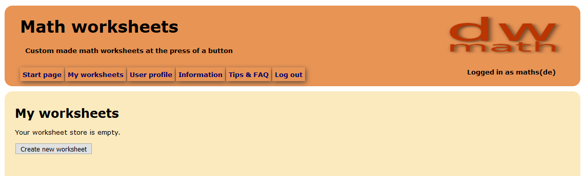 Image of empty worksheet store