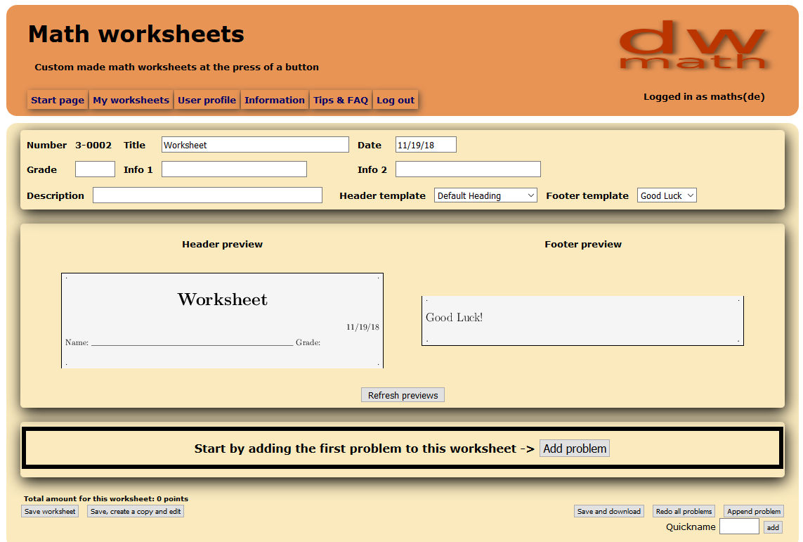 Image of an empty worksheet