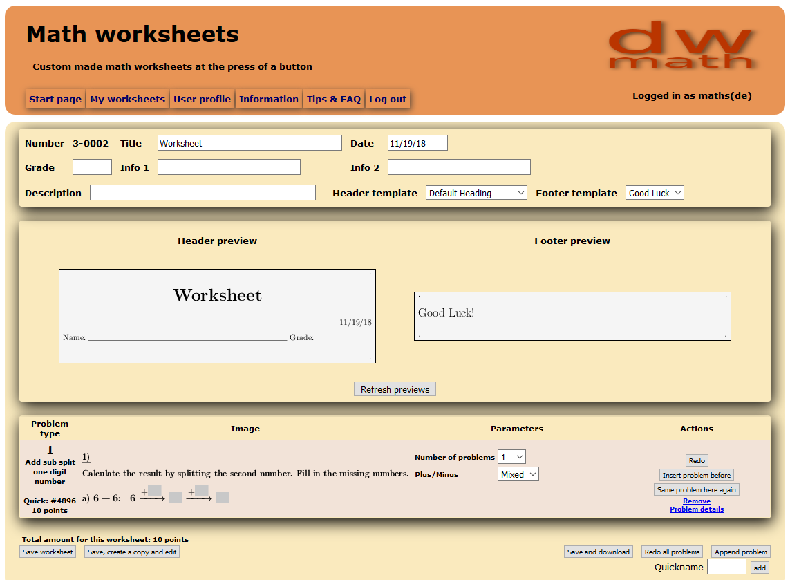 Image of a worksheet with math problem