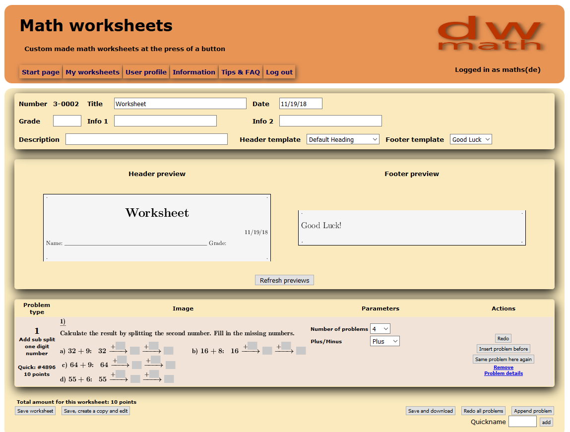 Image of worksheet with refreshed problem