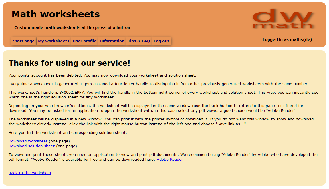 Image of worksheet download page