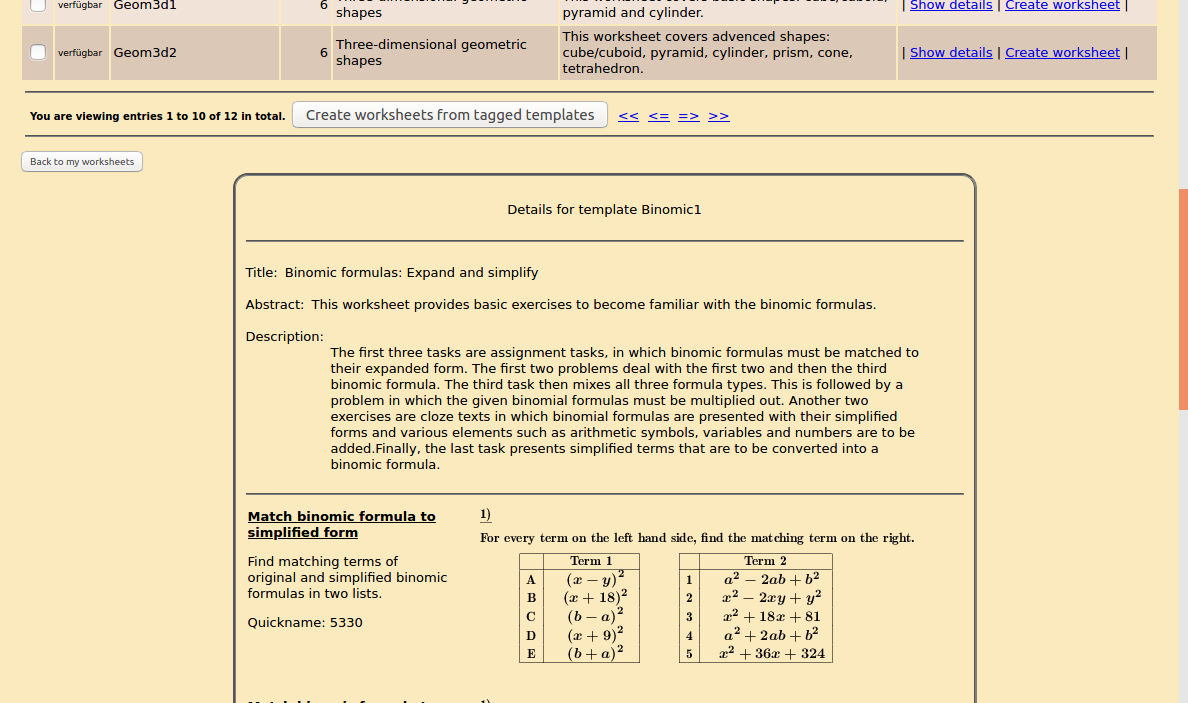 Image of template detail view page
