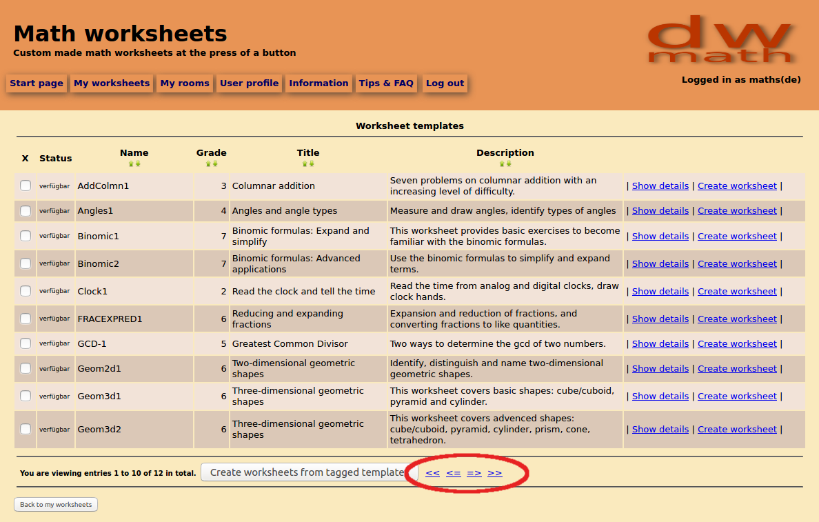 Image of templates overview page