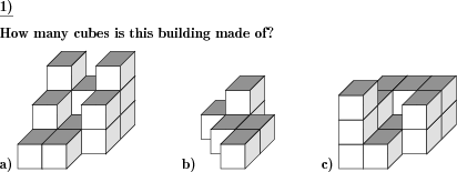 A cube building is shown, count the number of cubes used to build it. (Example for this math problem)