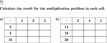 Matrix of multiplication problems with whole numbers (Example for this math problem)