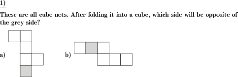 Find the opposite side in a cube net. (Example for this math problem)