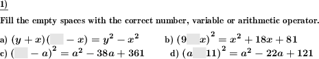 Fill gaps correctly in binomic formulas (Example for this math problem)