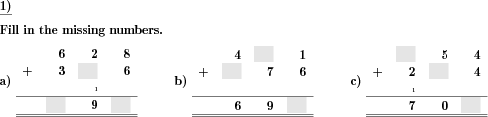 Columnar addition with blanks