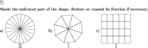 An image of s subdivided shape is shown. Shade according to given fraction. (Example for this math problem)