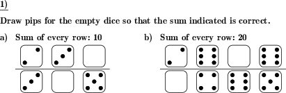 First steps to subtraction skills: Add dice pips so that sum of multiple dice is correct. (Example for this math problem)