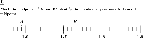 On a number line, the midpoint between to marks has to be identified. (Example for this math problem)