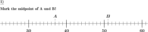On a number line, the midpoint between to marks has to be identified. (Example for this math problem)