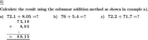 Columnar addition of multiple decimal fractions. (Example for this math problem)