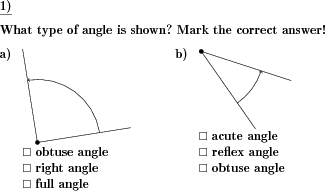 For a given angle, the correct type has to be marked. (Example for this math problem)