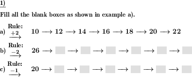 Simple frames and arrows chain task with one elementary arithmetic operation, results are to be filled in blank spaces. (Example for this math problem)